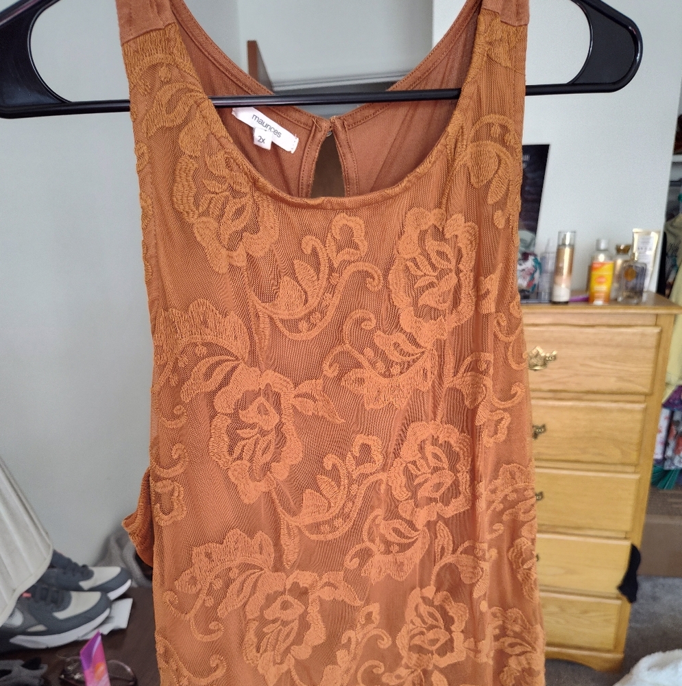 Free People Floral Lace Tank Top - Rust